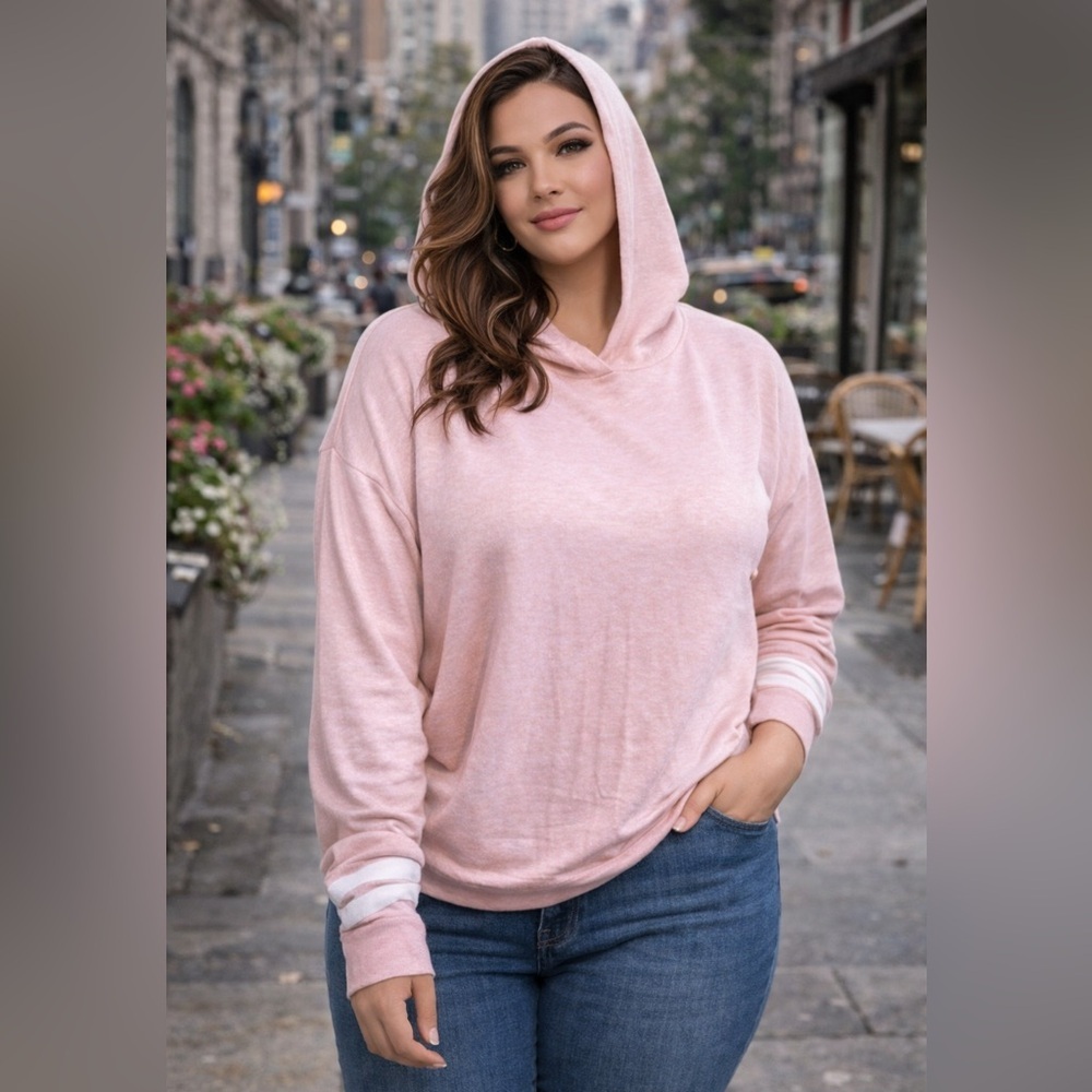 Flirtitude Lightweight Hooded Sweatshirt | Pink Peach Pullover Hoodie | XL / XXL